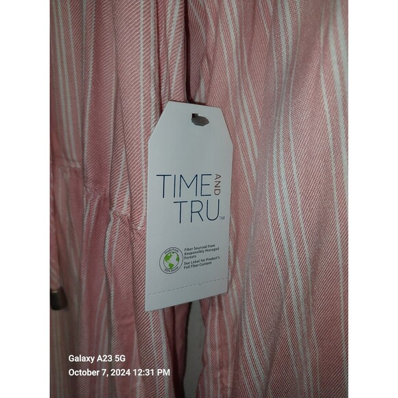 Time and Tru Top Womens Large 12-14 Pink Striped Long Sleeve Woven Peplum - Picture 3 of 7